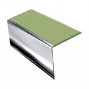 Square Aluminium Stair Nosing 2.75m 56mm Tread Single, apple green insert, Mirrorflect Silver finish
