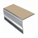Square Aluminium Stair Nosing 2.75m 56mm Tread Single, beige insert, Mirrorflect Silver finish