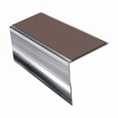 Square Aluminium Stair Nosing 2.75m 56mm Tread Single, brown insert, Mirrorflect Silver finish