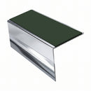 Square Aluminium Stair Nosing 2.75m 56mm Tread Single, dark green insert, Mirrorflect Silver finish
