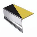 Square Aluminium Stair Nosing 2.75m 56mm Tread Single, hazard insert, Mirrorflect Silver finish