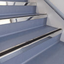 Square Aluminium Stair Nosing 2.75m 56mm Tread Single in Mirrorflect Silver finish fitted on a commercial stair