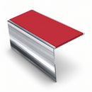 Square Aluminium Stair Nosing 2.75m 56mm Tread Single, red insert, Mirrorflect Silver finish