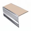 Square Aluminium Stair Nosing 2.75m 56mm Tread Single, sahara insert, Mirrorflect Silver finish