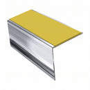 Square Aluminium Stair Nosing 2.75m 56mm Tread Single, yellow insert, Mirrorflect Silver finish