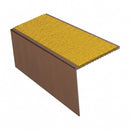 Square edge aluminium stair nosing, 56mm tread, brimstone (safety yellow) exterior grip insert, dark bronze finish