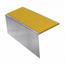 Square edge aluminium stair nosing, 56mm tread, brimstone (safety yellow) exterior grip insert, mill finish finish