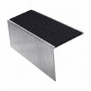 Square edge aluminium stair nosing, 56mm tread, coal (black) exterior grip insert, mill finish finish