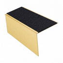 Square edge aluminium stair nosing, 56mm tread, coal (black) exterior grip insert, satin gold finish