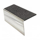 Square edge aluminium stair nosing, 56mm tread, obsidian (dark charcoal) Mor Grip insert, bright polished finish