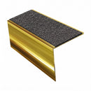 Square edge aluminium stair nosing, 56mm tread, obsidian (dark charcoal) Mor Grip insert, mirrorflect gold finish