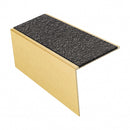 Square edge aluminium stair nosing, 56mm tread, obsidian (dark charcoal) Mor Grip insert, satin gold finish
