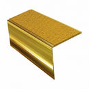 Square edge aluminium stair nosing, 56mm tread, solar (golden yellow) Mor Grip insert, mirrorflect gold finish