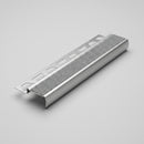 30mm brushed stainless steel stair nosing profile with transparent textured anti-slip tread on a plain studio background