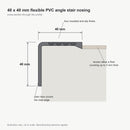 Cross-section drawing of the 40x40mm PVC angle stair nosing showing 40mm tread and riser legs, four anti-slip flutes and the 3mm floor-covering recess