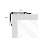 Cross-section drawing of the 57 x 33mm retro-fit aluminium stair nosing fitted over a step edge