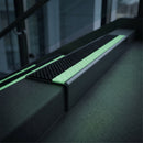 57x32mm outdoor grade stair nosing glowing green along the step edge in the dark during a power cut, no wiring or power needed
