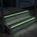 60x32mm outdoor grade PVC stair nosing glowing green along each step edge in the dark during a power cut, no wiring needed