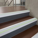 60x55mm aluminium stair nosing with Ice Grey insert and green glow strip fitted to civic building stairs