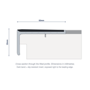 Cross-section drawing of the 62x33mm square edge aluminium stair nosing showing the 62mm tread plate, 33mm nose and the insert exposed to the leading edge