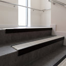 63.3x30mm square front aluminium stair nosing, black anodised with cloud castellated insert