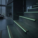 65x36mm PVC stair nosing glowing green along each step edge in the dark during a power cut, no wiring or power needed