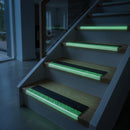 66x32mm ramped stair nosing glowing green along each step edge in the dark during a power cut, no wiring or power needed