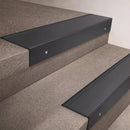 Black Anodised finish 66x55mm raked back aluminium stair nosing with a Black Anodised Aluminium insert, fitted to interior steps