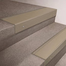 Light Bronze finish 66x55mm raked back aluminium stair nosing with a Light Bronze Aluminium insert, fitted to interior steps