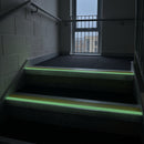 67x55mm square edge stair nosing glowing green along each step edge in a dark stairwell during a power cut, no wiring needed