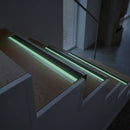 69x40mm bullnose stair nosing glowing green along each step edge in the dark during a power cut, no wiring or power needed