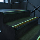 70x40mm bullnose stair nosing glowing green along the step edge in the dark during a power cut, no wiring or power needed