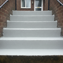 Light Grey FootGrip anti-slip step paint applied to concrete steps, communal entrance steps outside a block of flats