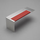 Square-edge aluminium stair nosing with a single red anti-slip insert, mill finish, on a plain studio background
