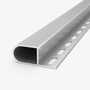 Tile-in aluminium stair nosing profile 34mm x 11mm showing the rounded bullnose, ribbed top surface and slotted anchor leg