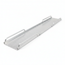 Silver aluminium folding wheelchair access ramp with diamond-tread surface on a plain white studio background