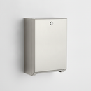 Brushed stainless steel wall-mounted commercial paper towel dispenser with lockable front cover, shown on a plain studio background
