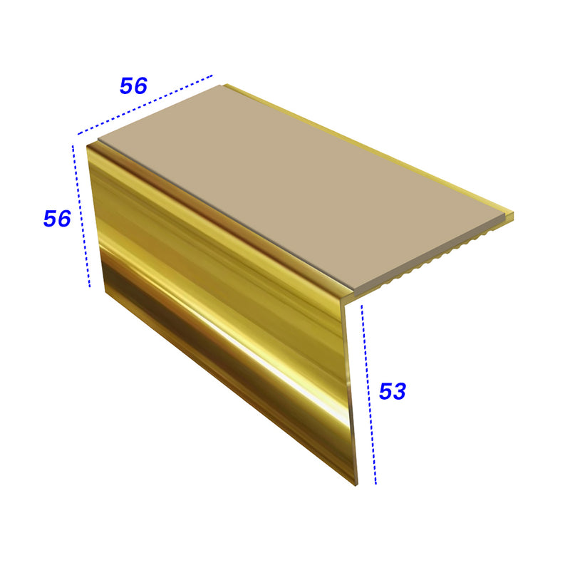 Square Aluminium Stair Nosing 2.75m, 56mm Tread Slip-Resistant Inserts Custom Finishes for Vinyl, Lino & Lightweight Carpets