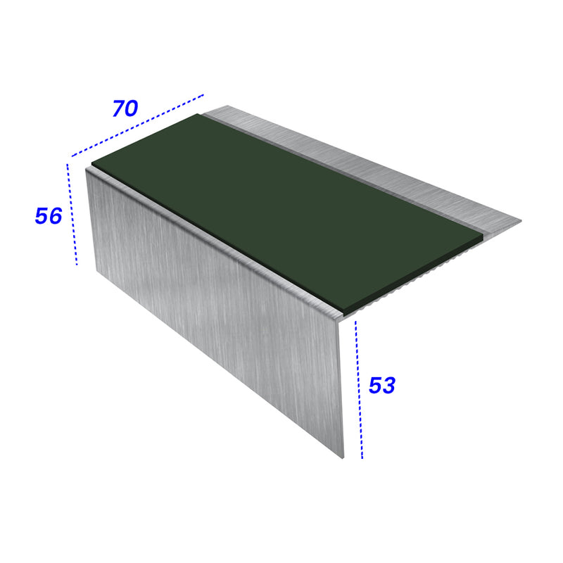 Square Ramp Back Aluminium Stair Nosing, 2.75m Length, 70mm Tread, Slip-Resistant PVC Inserts for Vinyl, LVT, Wood Flooring – Durable Safety Solution