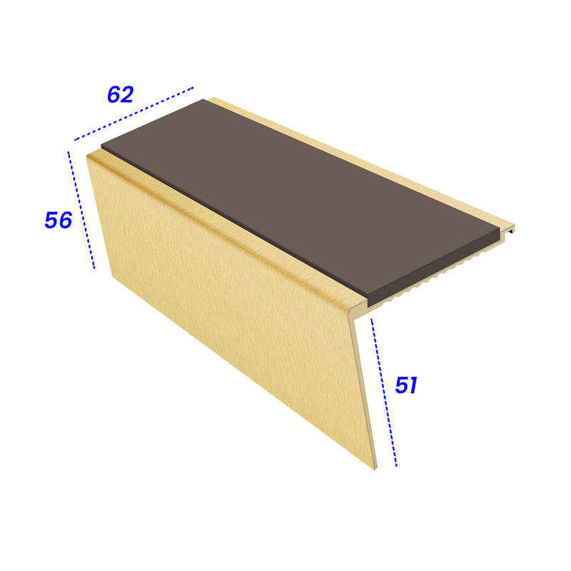 Rake Back Aluminium Stair Nosing 3.22m | Heavy-Duty Single Channel 62mm Tread Slip-Resistant Inserts Ideal for Carpets & Smooth Flooring