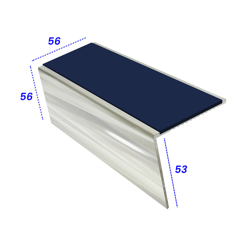 Rake Back Aluminium Stair Nosing 2.44m Single Channel Profile 56mm Tread Slip-Resistant PVC Inserts Custom Finishes for Vinyl & Carpets