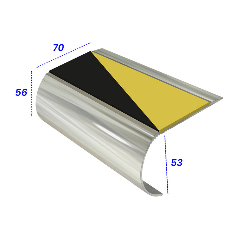 Bullnose Aluminium Stair Nosing 2.75m Slip-Resistant PVC Insert 70mm Tread Durable for Vinyl, Wood & Carpets Enhance Safety & Style