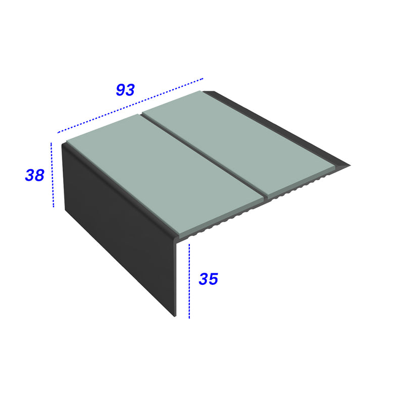 Square Double Channel Aluminium Stair Nosing with Ramp Back 3.22m Length Slip-Resistant PVC Inserts Ideal for Vinyl & Lino Flooring