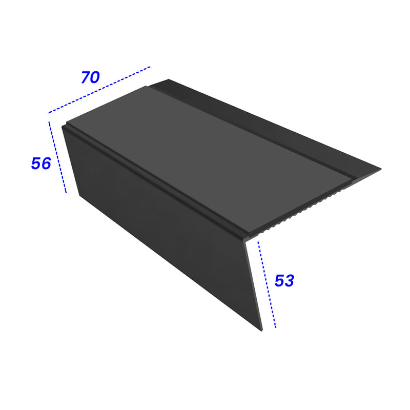 Rake Back Aluminium Stair Nosing 2.44m 70mm Tread Ramped Single Channel Profile Custom Finishes & Slip-Resistant Inserts for Safety