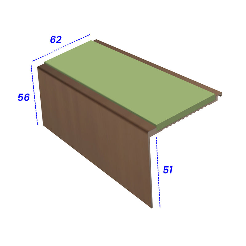 Square Aluminium Stair Nosing Single Channel 2.44m Length Tread 62mm Slip-Resistant Inserts Ideal for Medium Carpets & Heavy-Duty Flooring