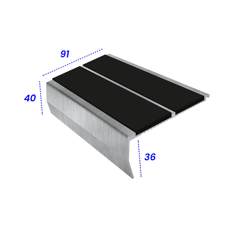 Heavy Duty Chevron Aluminium Stair Nosing 2.44m, Double Insert, 40mm Riser, Slip-Resistant, Durable for High-Traffic Areas, Ideal for Home & Business