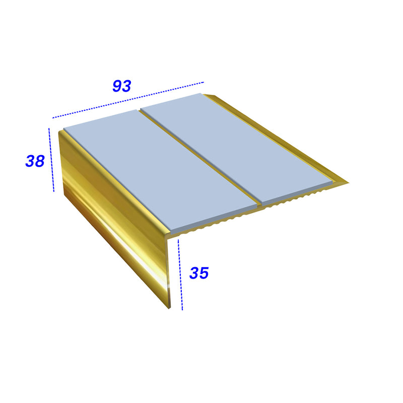 Rake Back Double Channel Aluminium Stair Nosing, 2.75m Length, 93mm Tread, Slip-Resistant PVC Inserts, Ideal for Vinyl & Lino Flooring, Durable & Stylish