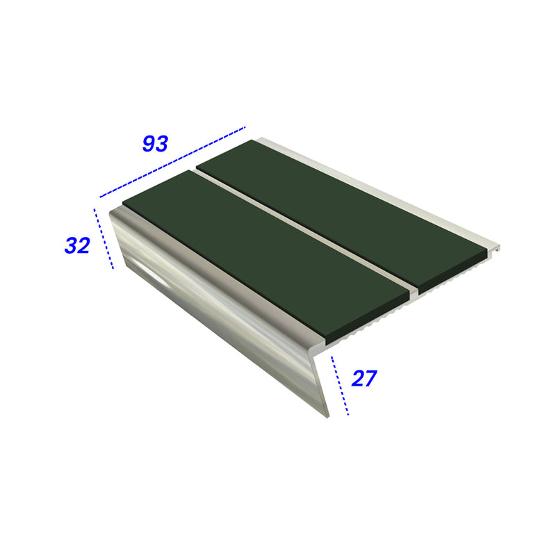 Heavy Duty Rake Back Aluminium Stair Nosing 3.22m Double Channel Profile Slip-Resistant Inserts Ideal for Carpets & Smooth Flooring