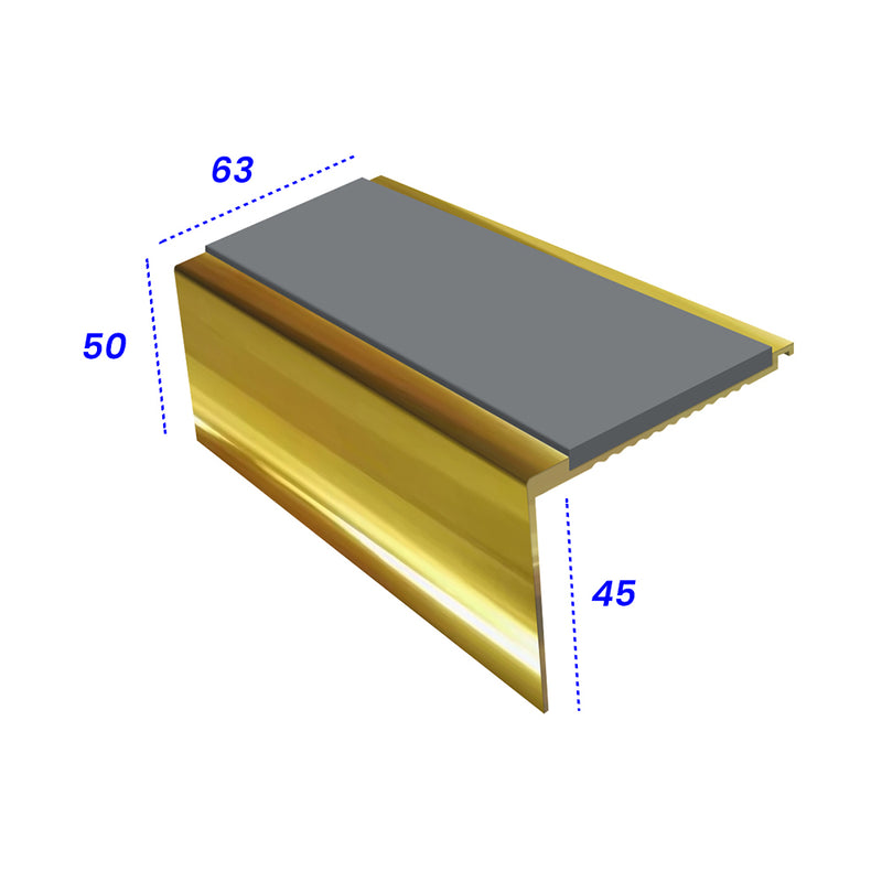 Heavy Duty Square Aluminium Stair Nosing with Single Insert, 2.75m Length, 50mm Riser, Anti-Slip for Medium Carpets & Smooth Flooring