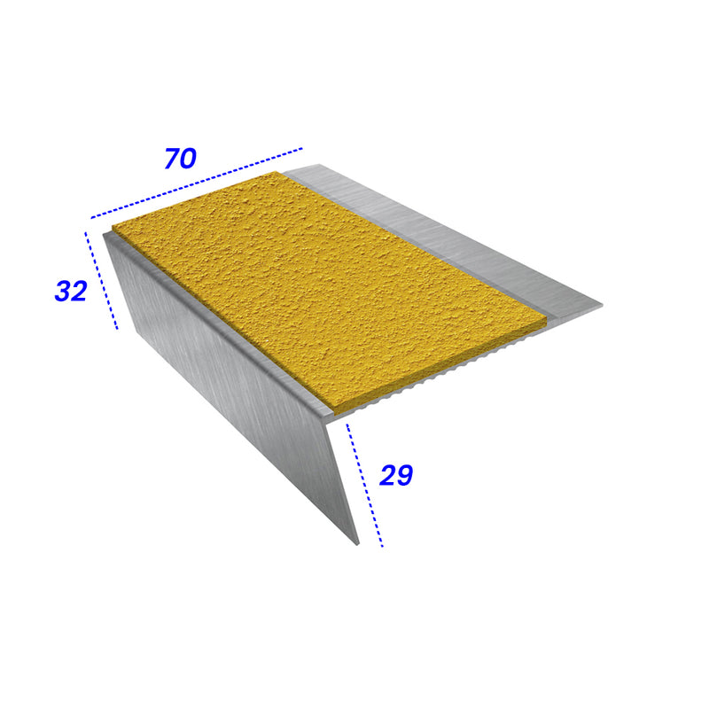 Rake Back Aluminium Stair Nosing, Single Channel Ramp Back, 70mm Tread, Slip-Resistant PVC Inserts, Multi-Surface Compatibility